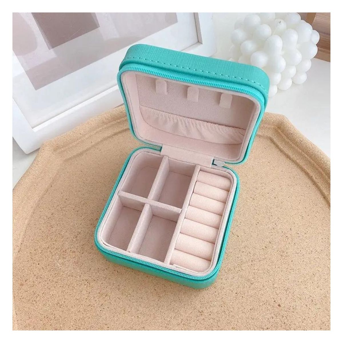 GENERICO - Estuche Organizador Joyas Cuadrado 10cm Joyero Turquesa