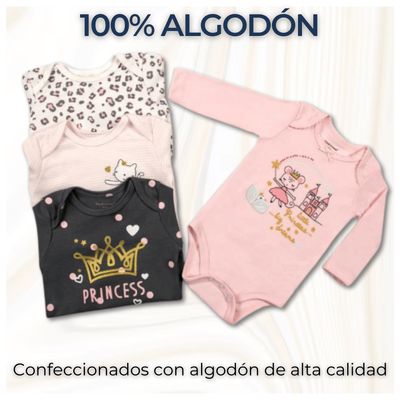 Imagen 2 del producto Pack 4 Bodys Bebé Niña Manga Larga 100% Algodón Princess Pink