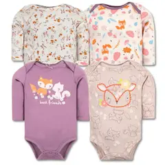 TEDMIMAK - Pack 4 Bodys Bebé Niña Manga Larga 100% Algodón Purple Fox