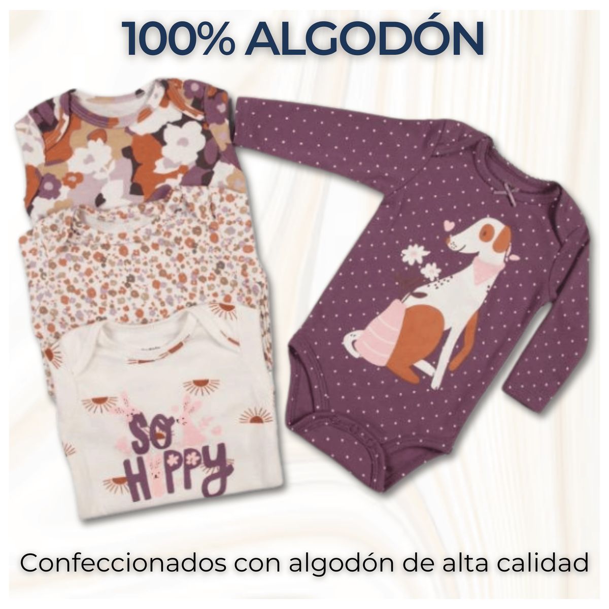 TEDMIMAK - Pack 4 Bodys Bebé Niña Manga Larga Tedmimak 100% Algodón Dog