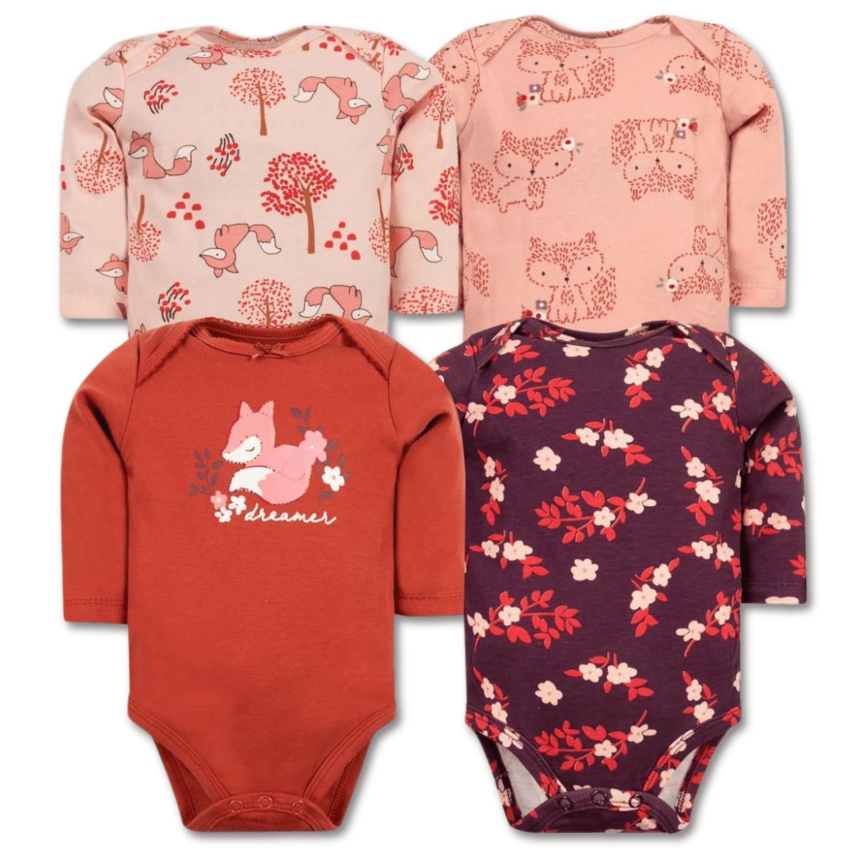 TEDMIMAK - Pack 4 Bodys Bebé Niña Manga Larga Tedmimak 100% Algodón Delicate Red
