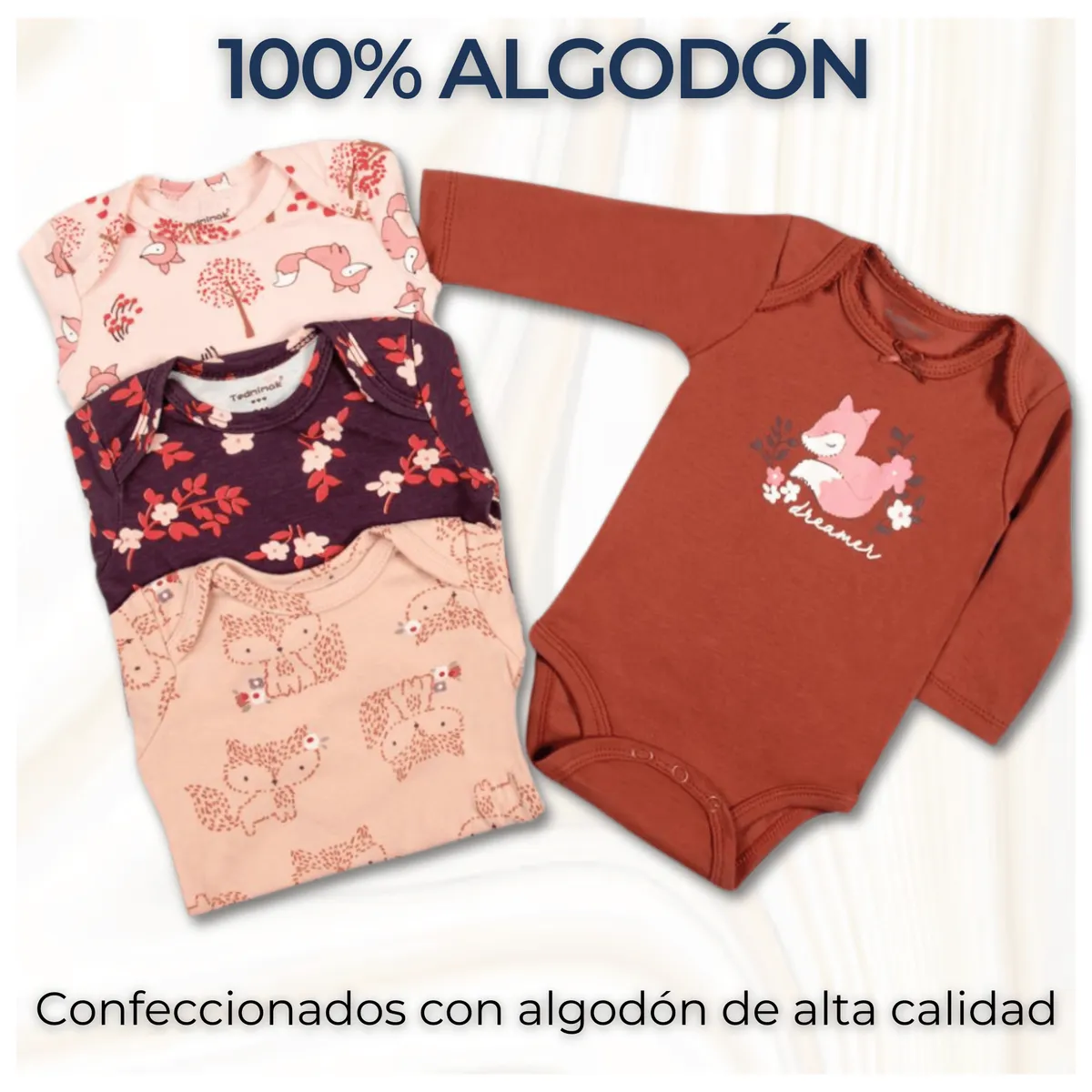 TEDMIMAK - Pack 4 Bodys Bebé Niña Manga Larga Tedmimak 100% Algodón Delicate Red
