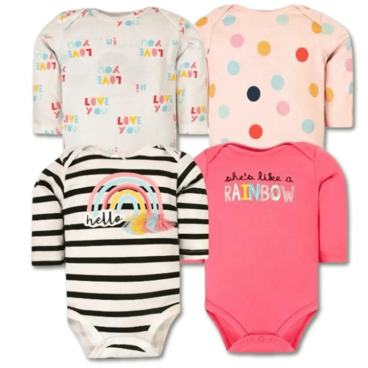 TEDMIMAK - Pack 4 Bodys Bebé Niña Manga Larga 100% Algodón Magic Rainbow