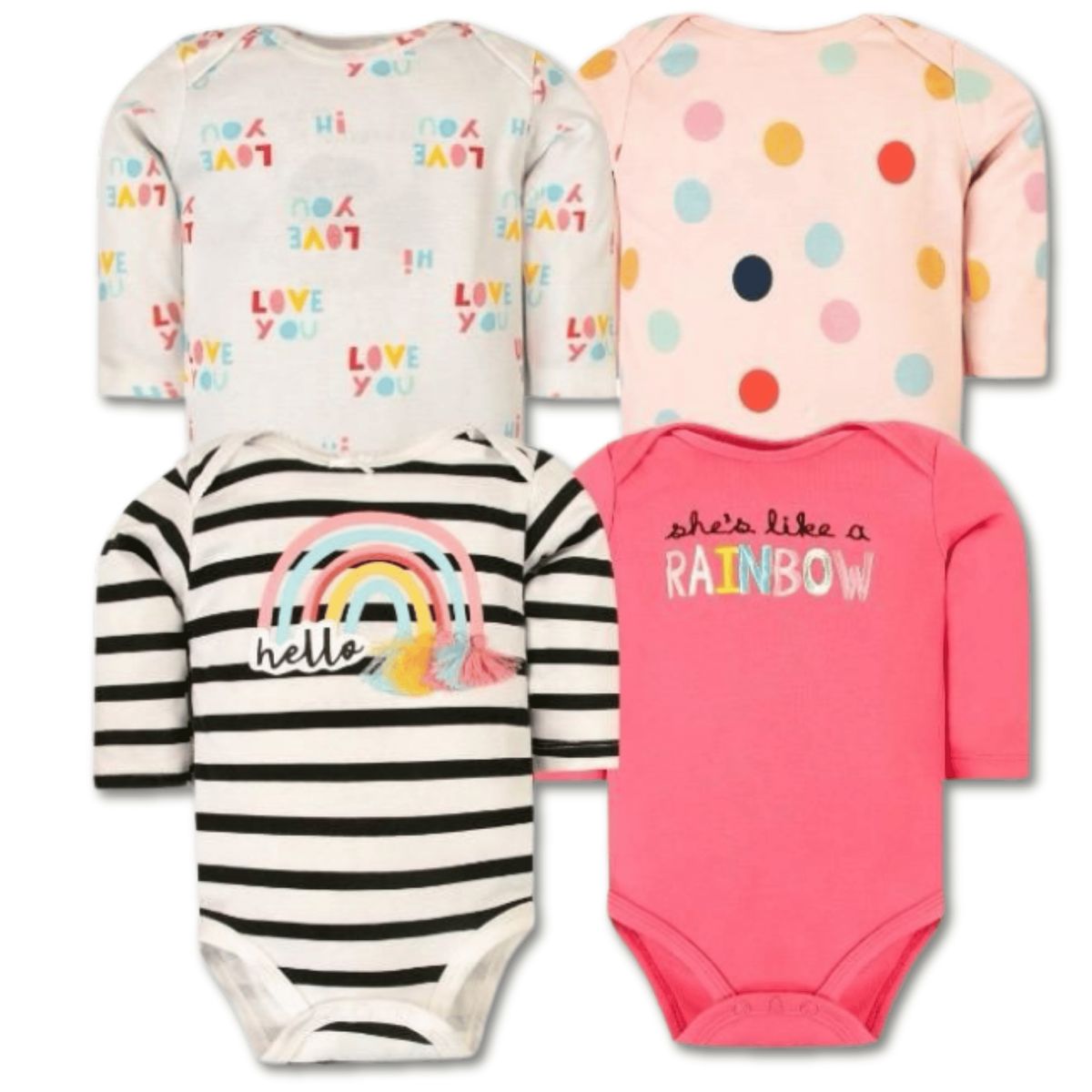 TEDMIMAK - Pack 4 Bodys Bebé Niña Manga Larga 100% Algodón Magic Rainbow