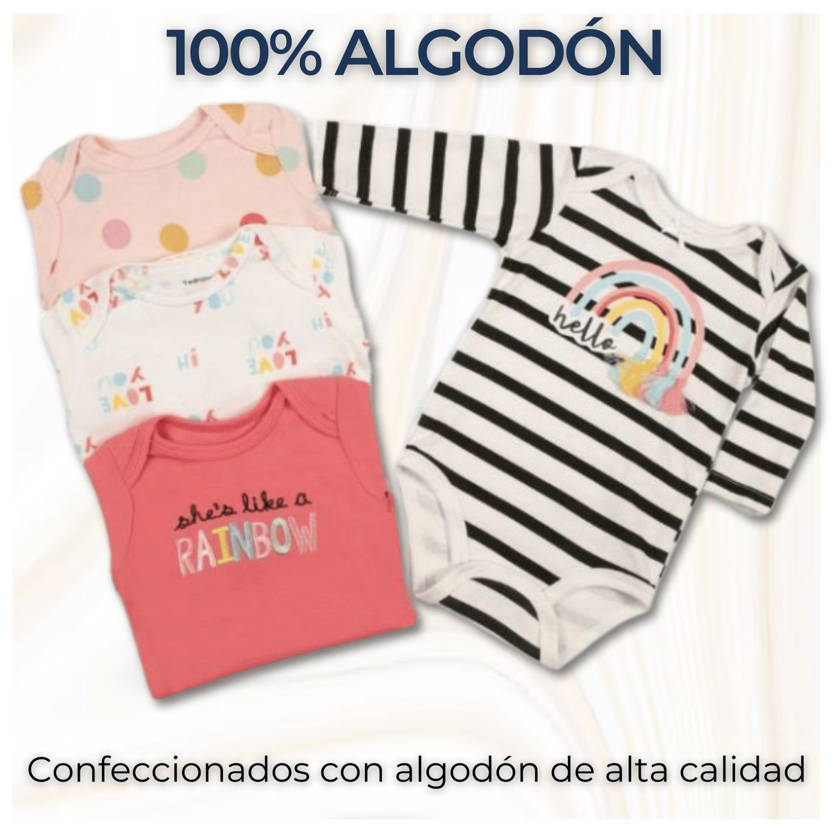 TEDMIMAK - Pack 4 Bodys Bebé Niña Manga Larga 100% Algodón Magic Rainbow