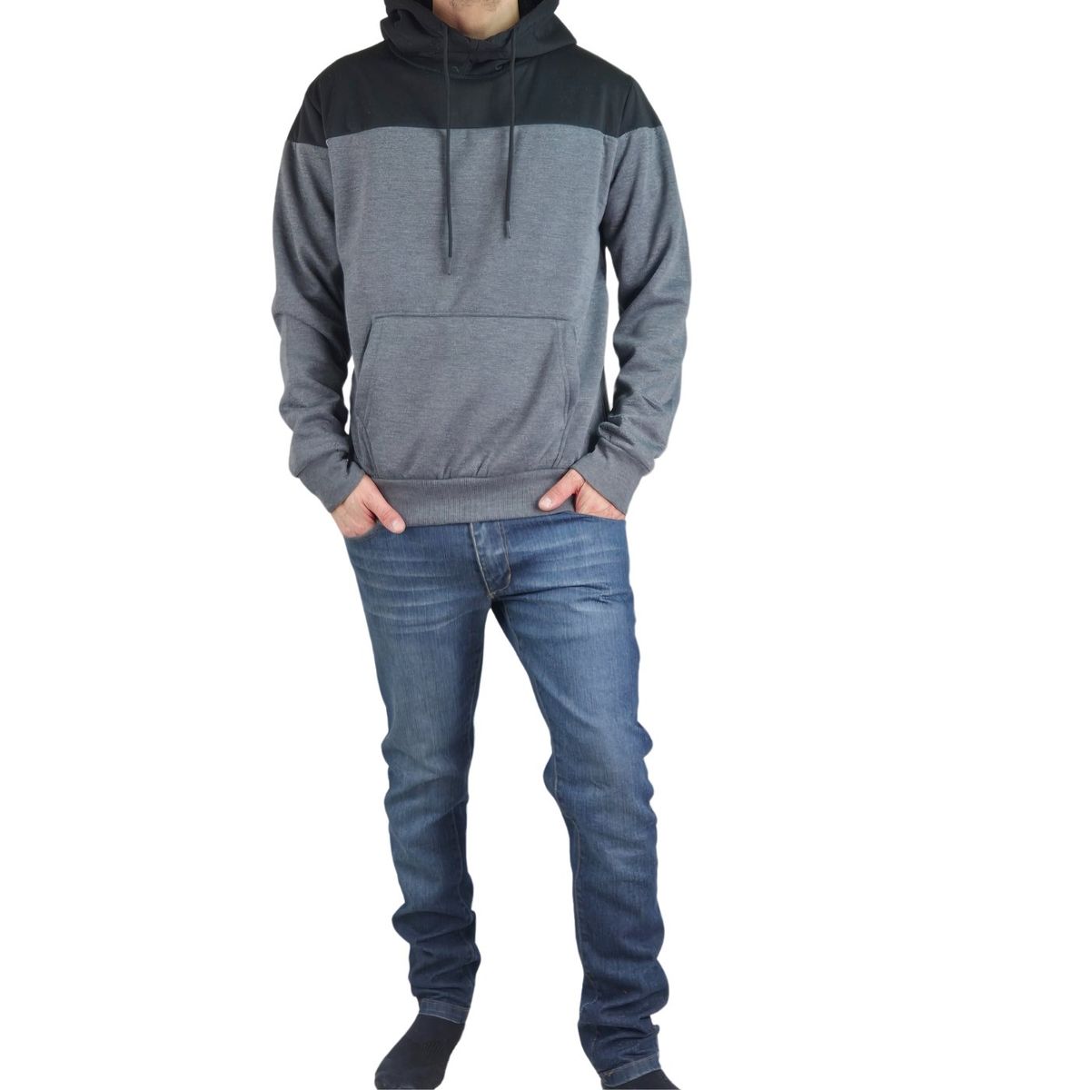 LIKE SHOP - Polerón Hombre Invierno Forro Piel Con Gorro Bi-Color 7498