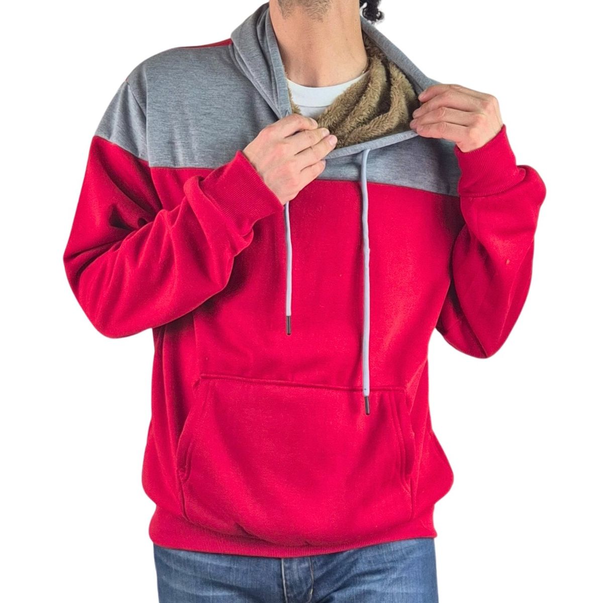 LIKE SHOP - Polerón Hombre Invierno Forro Piel Con Gorro Bi-Color 7498