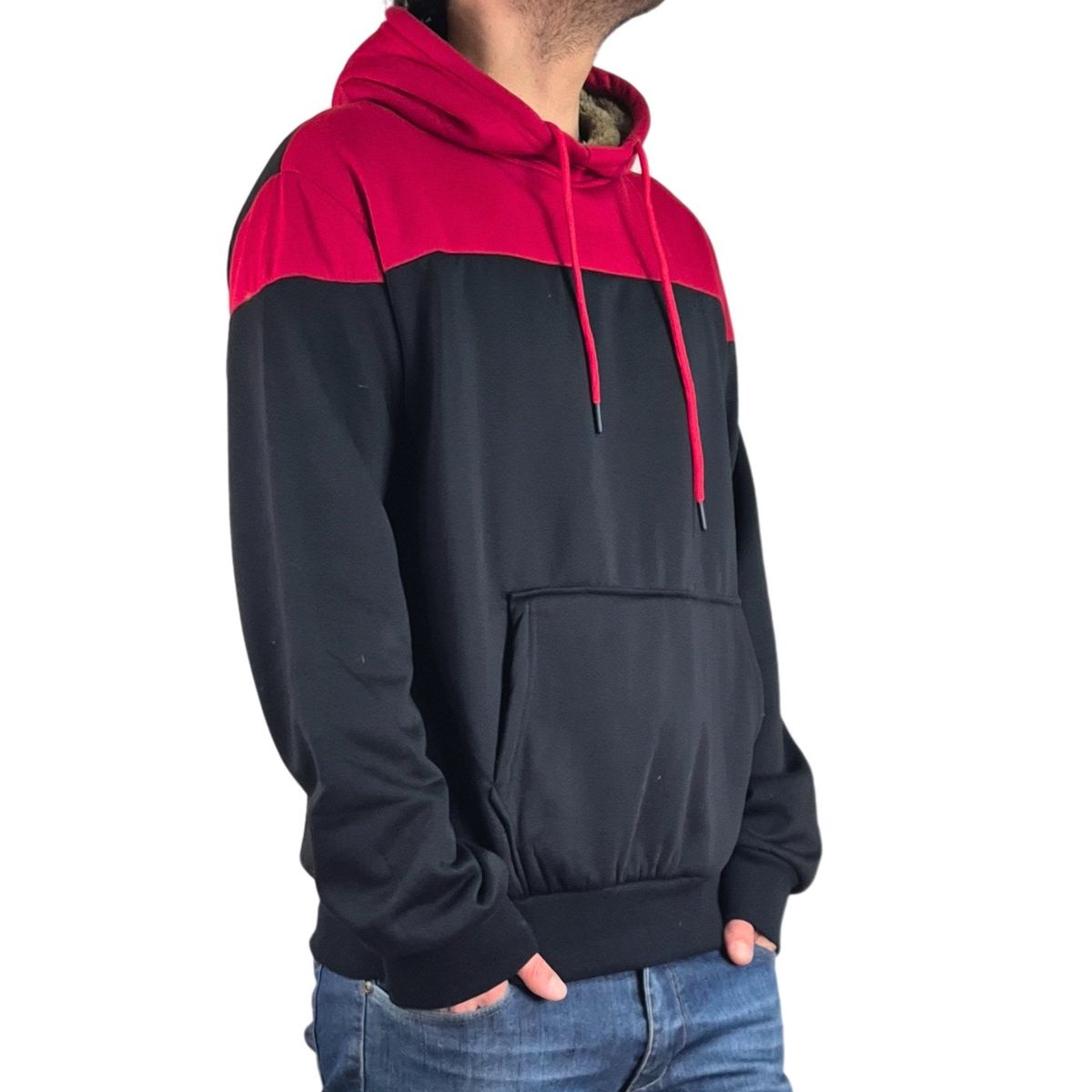 LIKE SHOP - Polerón Hombre Invierno Forro Piel Con Gorro Bi-Color 7498