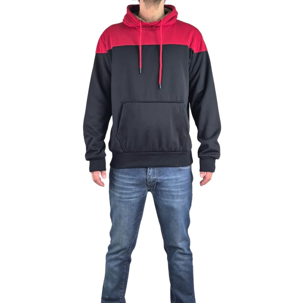 LIKE SHOP - Polerón Hombre Invierno Forro Piel Con Gorro Bi-Color 7498