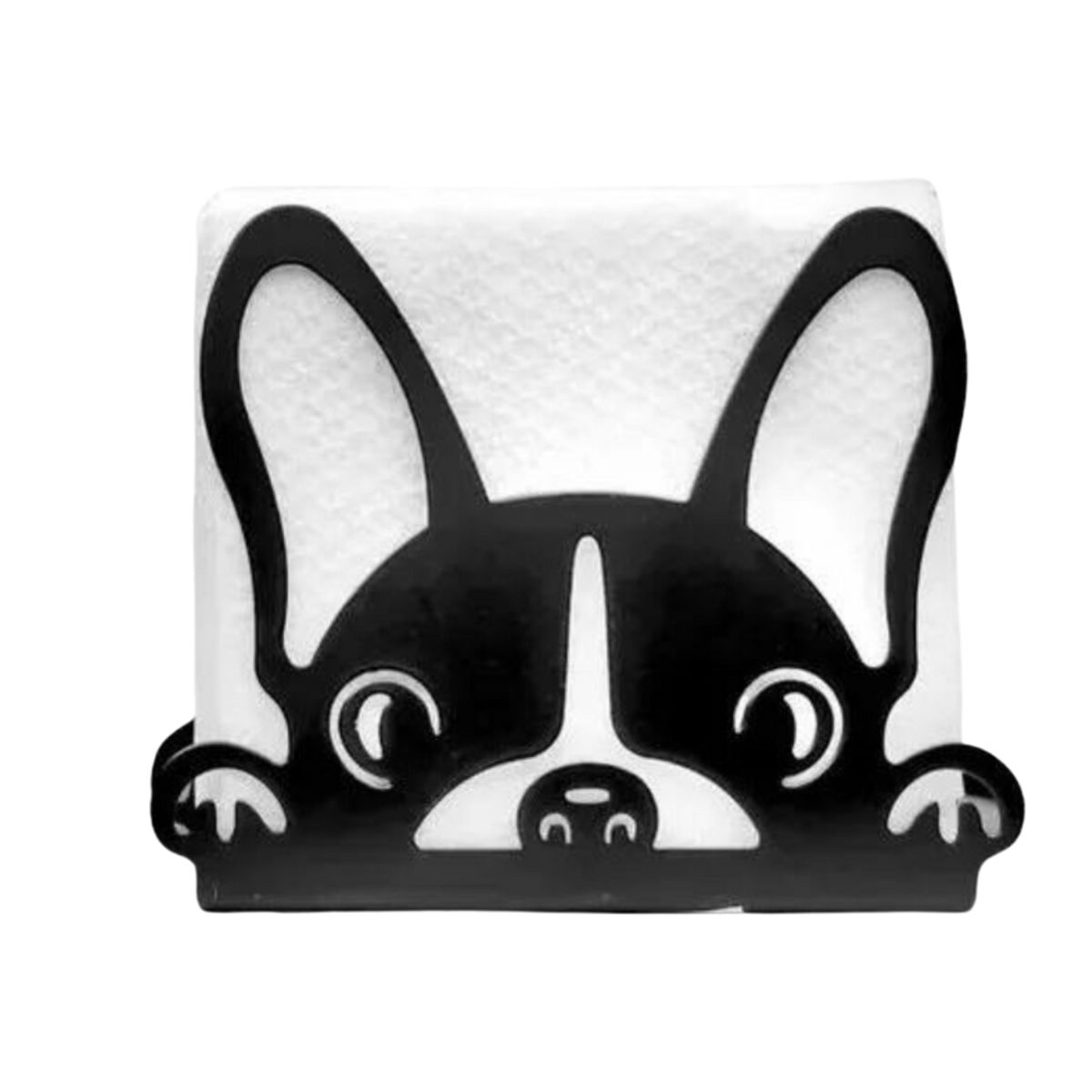 GENERICO - Servilletero Perro Bulldog Negro Acero Porta Servilletas