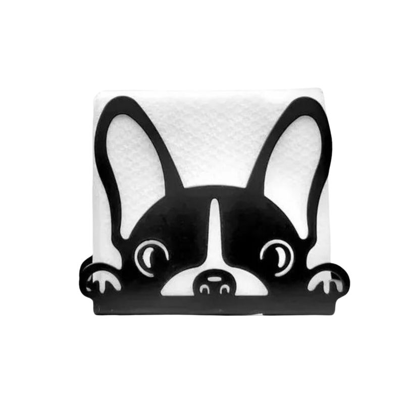 GENERICO - Servilletero Perro Bulldog Negro Acero Porta Servilletas