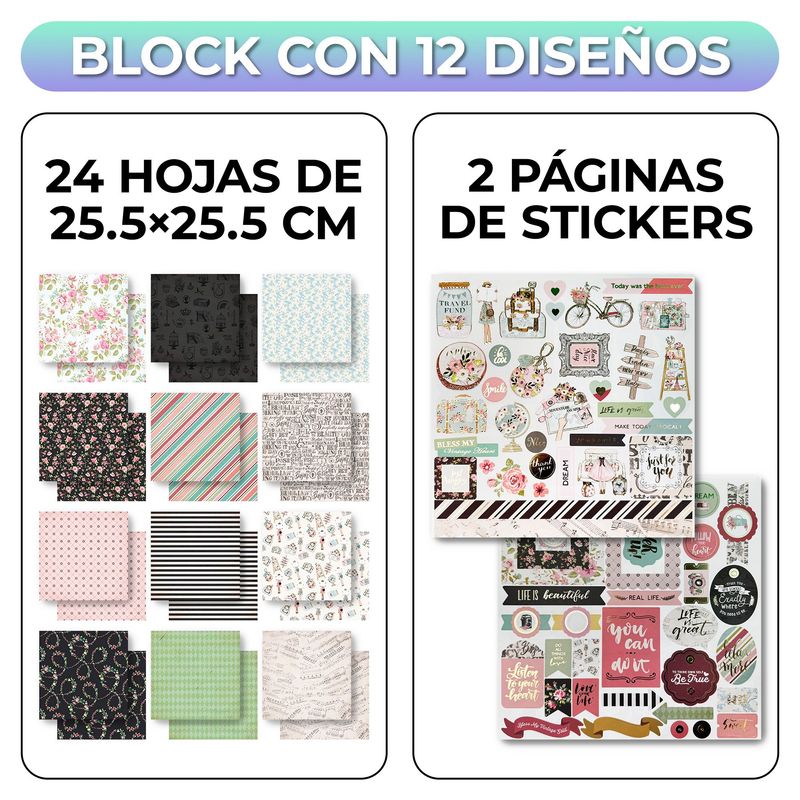 GENERICO - Block Paper Pad Papel Scrapbooking 24 Hojas 12 Diseños 30.5x30.5cm Circo Formas Varias