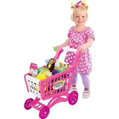 JAGIMA - Carrito de Compra Supermercado Para Niños 56 Piezas Colores - Rosa