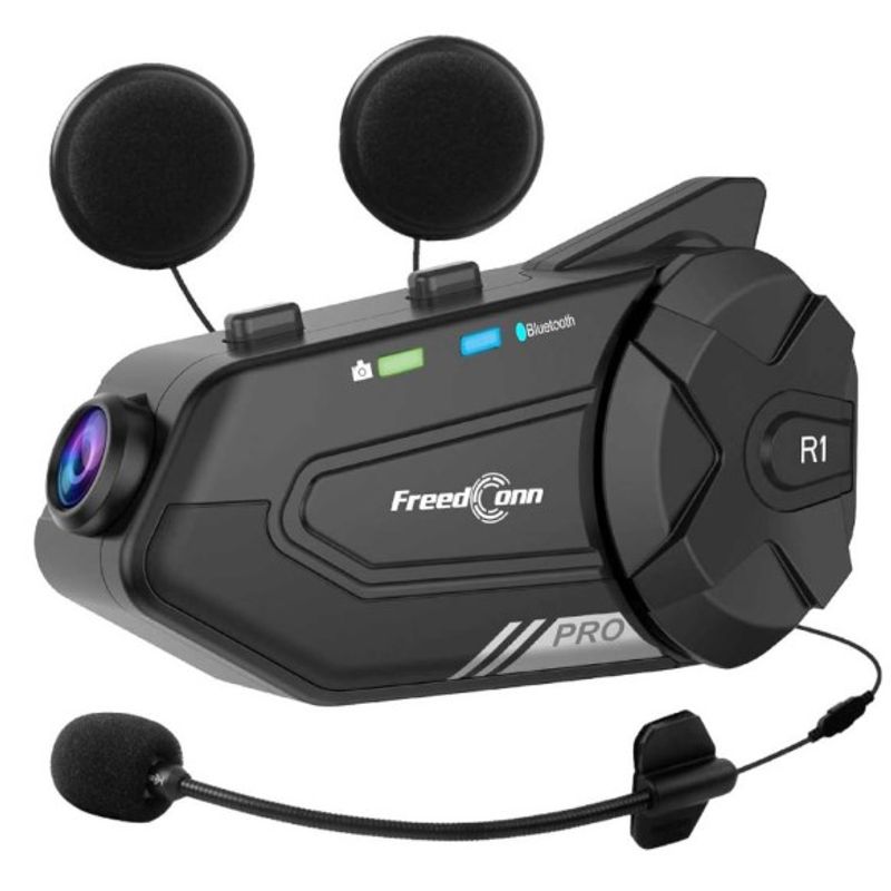 FREEDCONN - Manos libres para casco moto freedconn R1 Pro camara 2k bluetooth intercomunicador 6 vias 1000mts radio FM