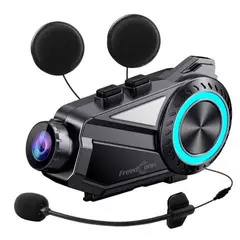 FREEDCONN - Manos libres para casco moto R3 camara 2k bluetooth intercomunicador 6 vias 1000mts radio FM