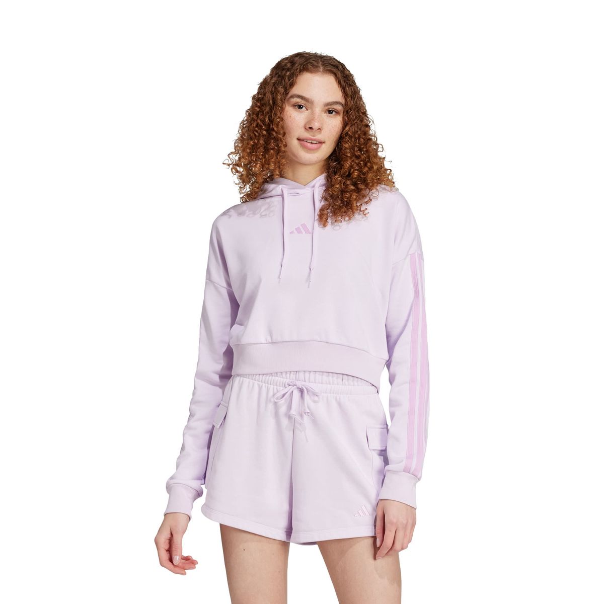 ADIDAS - Polerón Corto con Capucha Essentials 3 Tiras Felpa Francesa