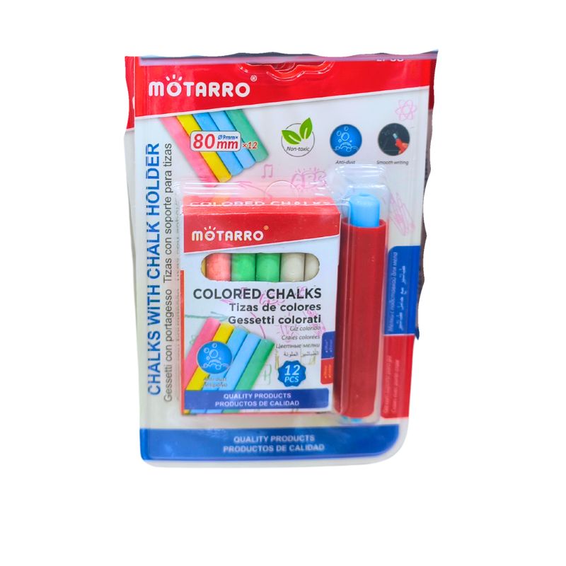 MOTARRO - Porta-tizas De Plástica + 12 Tizas De Colores