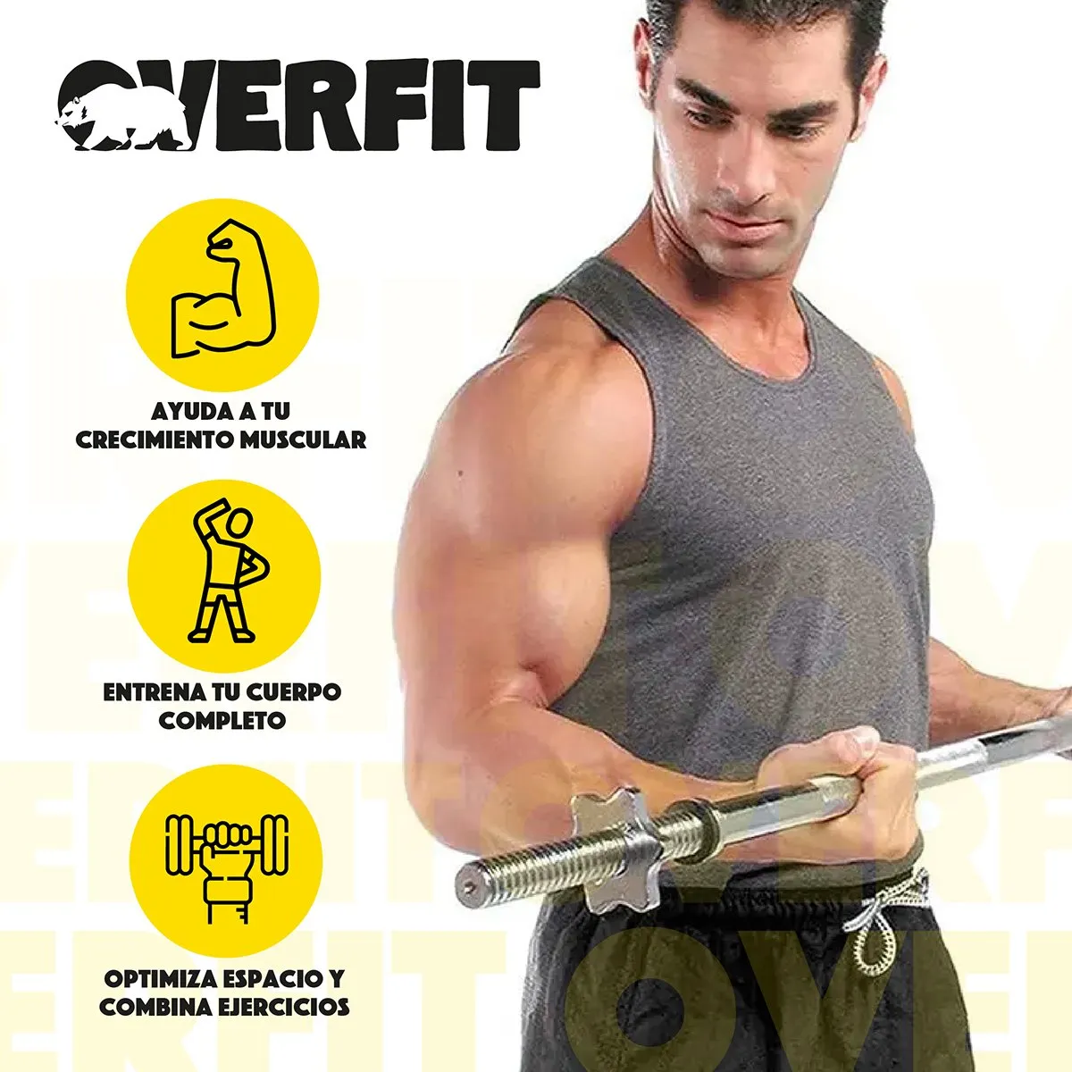 OVERFIT - Barra Preolimpica Recta 4.2 kg Overfit 120Cm Cromada Fitness