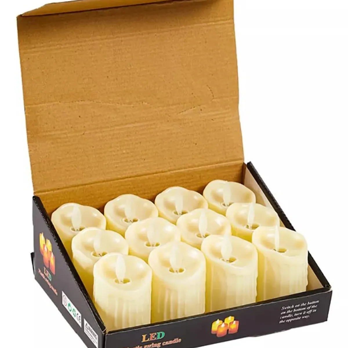 MUNDO MAGIA - Pack 12 Vela Led Blanco Luz Cálida +pilas 11 Cm