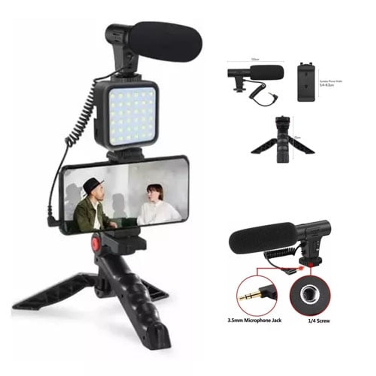 GENERICO - Micrófono Vlogging Kit - Trípode Y Luz Led Porta Teléfono