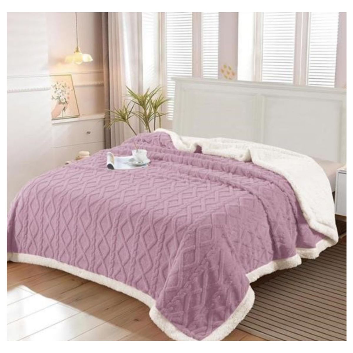 GENERICO - Frazada Polar Sherpa 2 Plazas Tejido Relieve Trenza 230x200cm