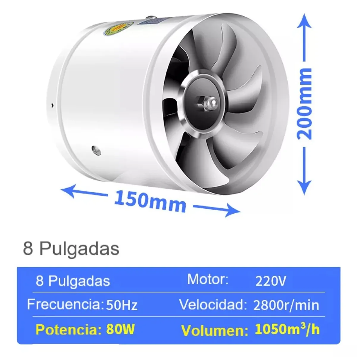 MUNDO MAGIA - Extractor Ducto 8 Pulgadas Campana