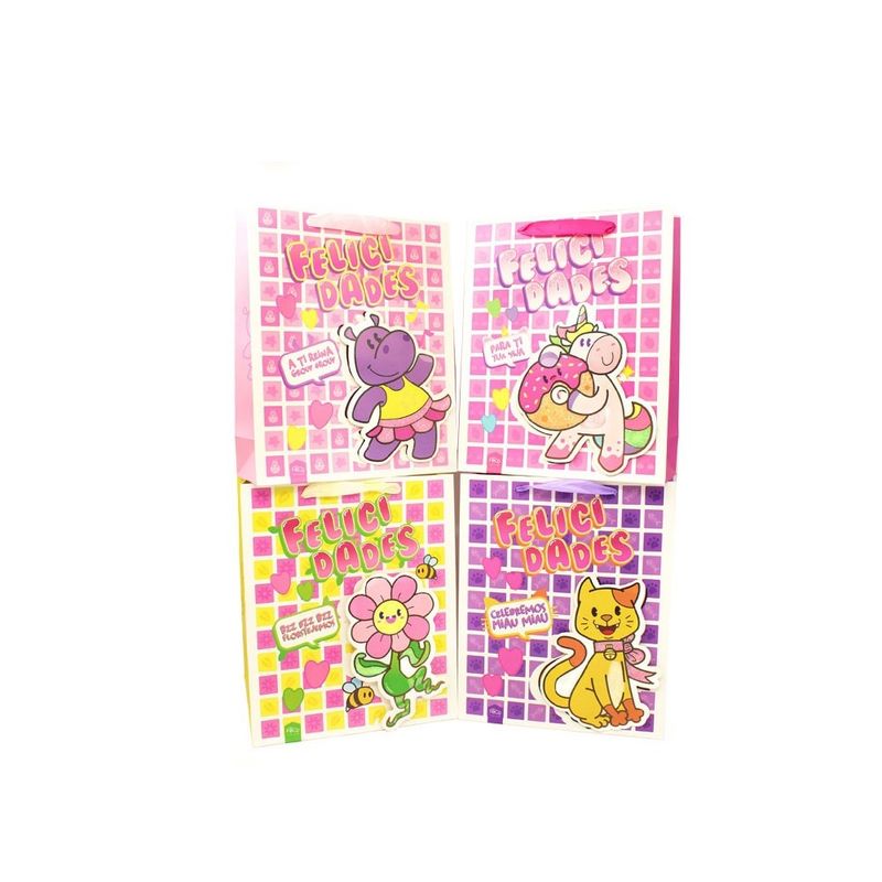 GENERICO - BOLSA DE REGALO FELICIDADES ANIMALES NINA 26X32 X12 UNI
