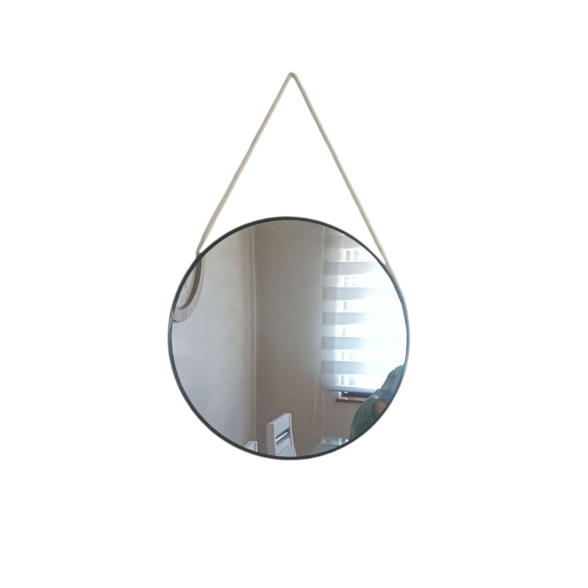 GENERICO - ESPEJO DE PARED REDONDO 50 CM  MARCO NEGRO - COLGANTE CORDEL