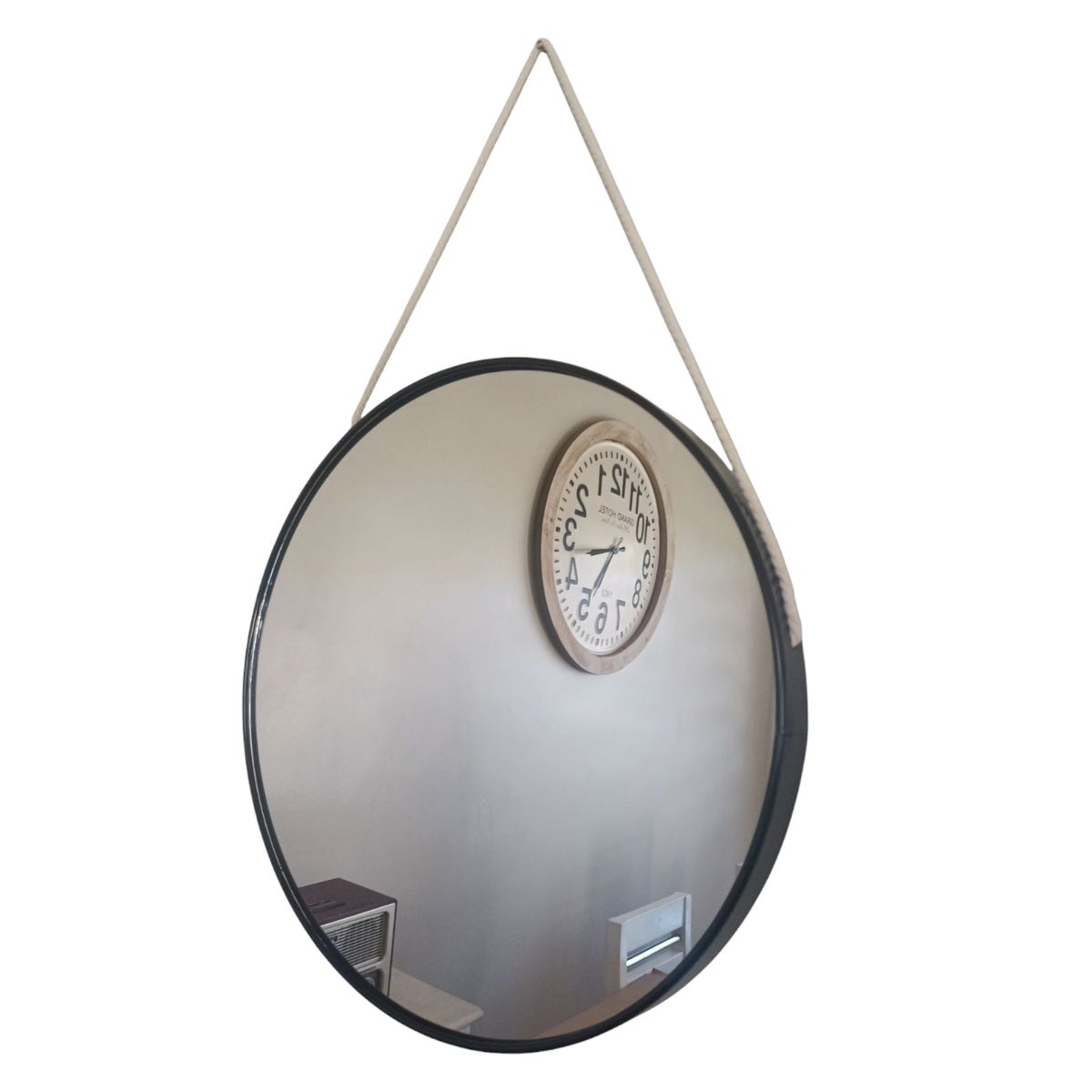 GENERICO - ESPEJO DE PARED REDONDO 50 CM  MARCO NEGRO - COLGANTE CORDEL