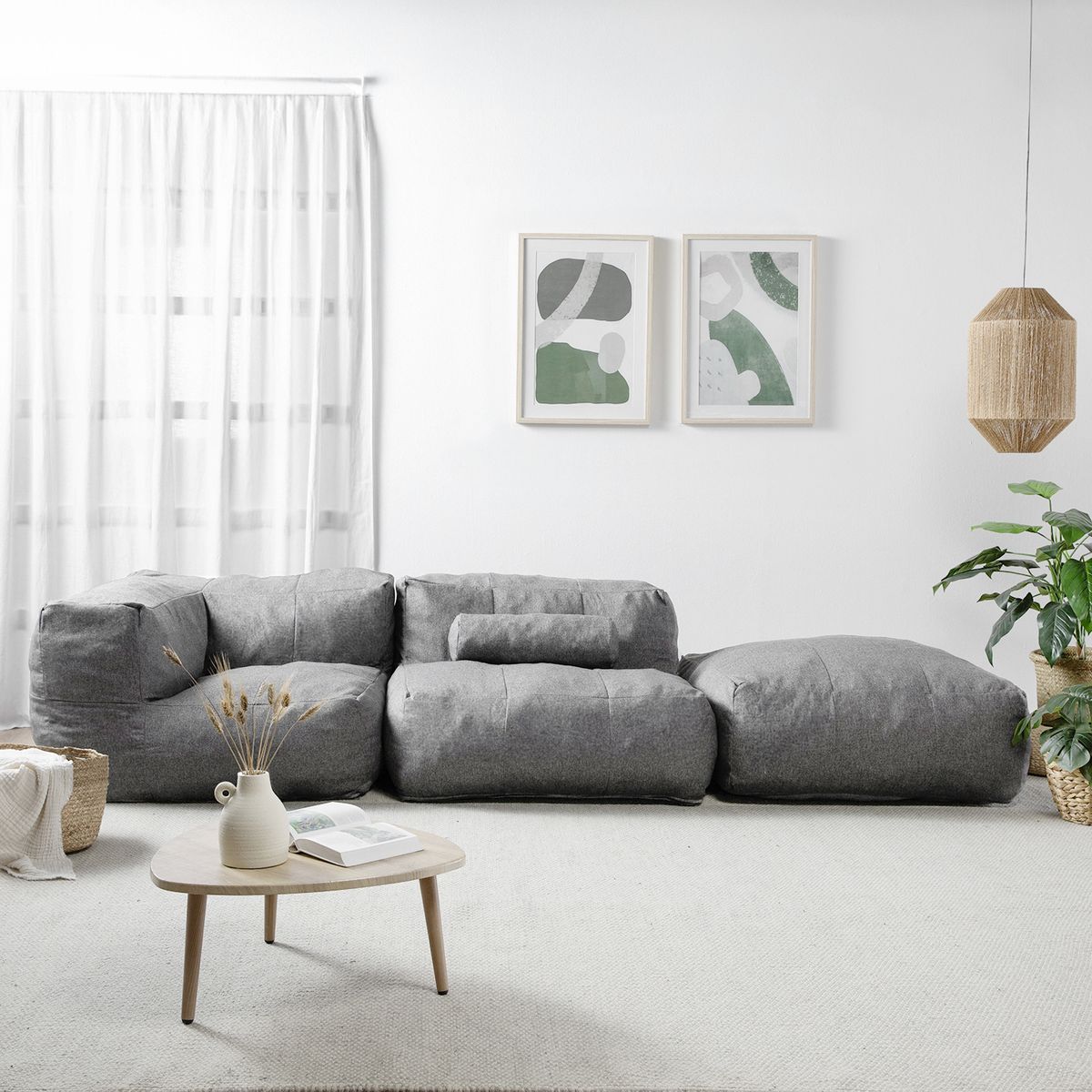 RELAN - Sillón Pouf Seccional Gris  Pouf Sala de Estar Relan