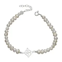GENERICO - Pulsera Nudo De Brujas Plata Fina Perlas Naturales Proteccion