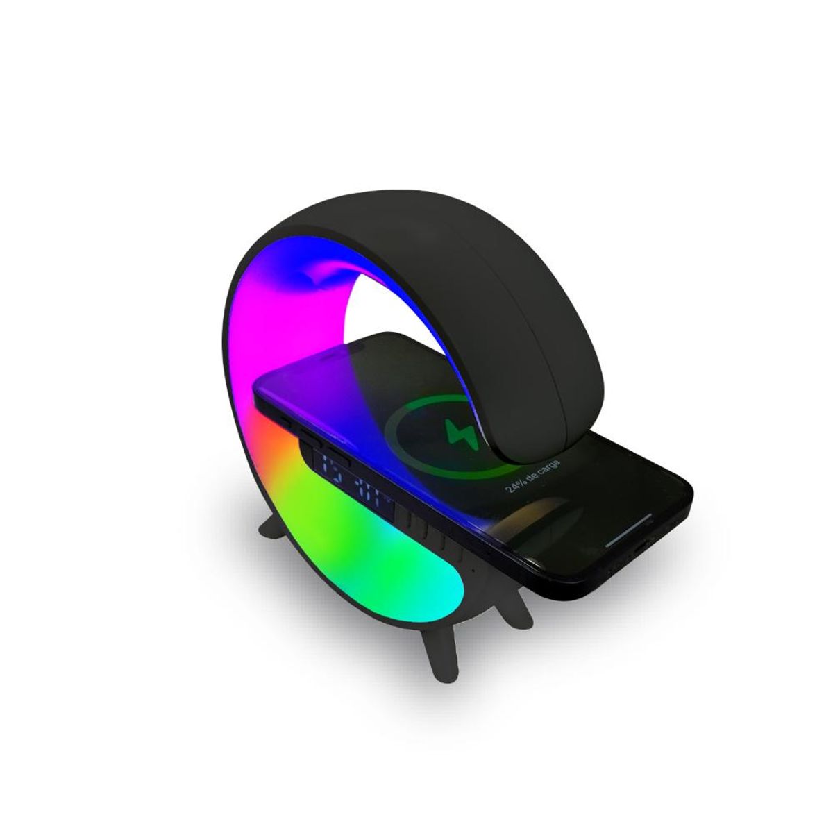 MLAB - Parlante My Lil G 5 IN 1 Cargador Inalámbrico + Luz RGB + Reloj + Alarma Negro