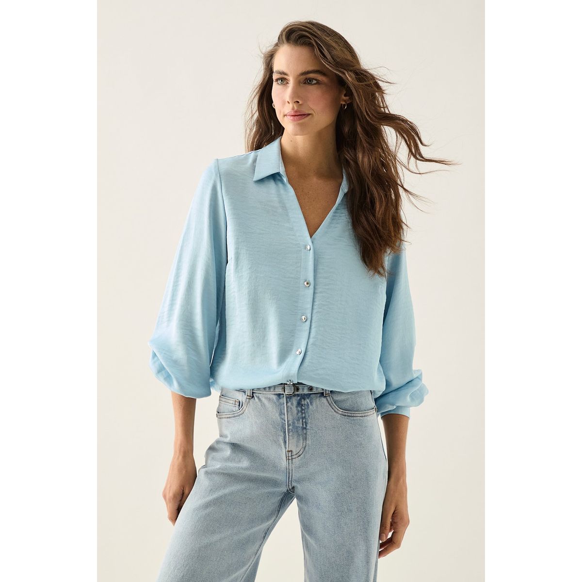 ASH - Blusa Manga Larga Celeste Mujer Ash