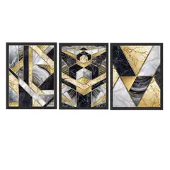 GENERICO - Cuadros Decorativo Flores Dorado y Blanco Pack X 3 Uds  35cm X 50cm C/u