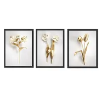 Cuadros Decorativo flores blanco y dorado Pack X 3 Uds 35cm X 50cm C/u