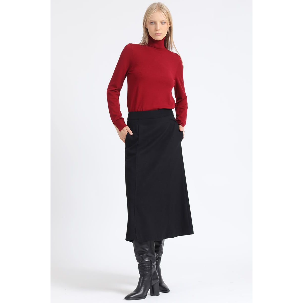 LIOLA - Falda Midi Evase, Negro Liola