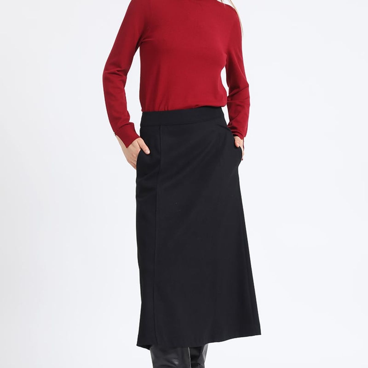 LIOLA - Falda Midi Evase, Negro Liola