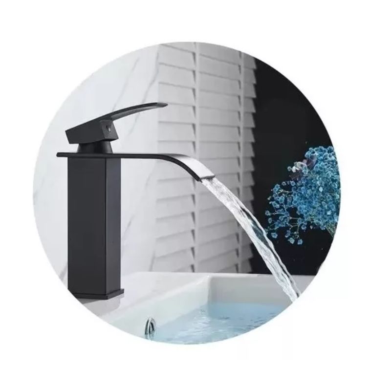 GENERICO - Llave Monomando Lavamanos Estilo Cascada Curva Negro Mate