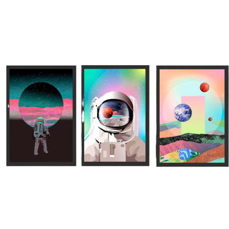 GENERICO - Cuadros  Decorativo Astronautas Pack X 3 Uds.   35cm  X 50cm C/u