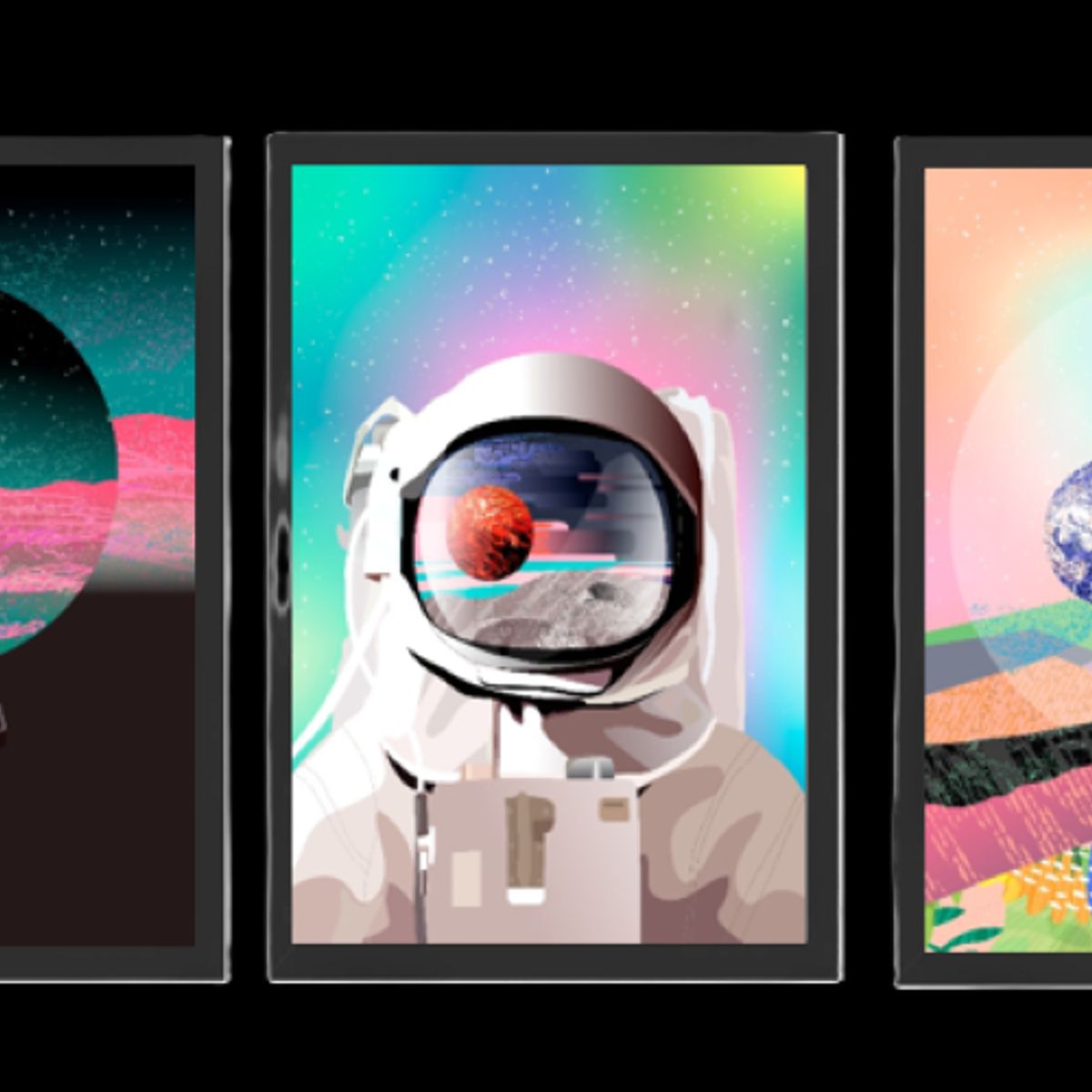 GENERICO - Cuadros  Decorativo Astronautas Pack X 3 Uds.   35cm  X 50cm C/u