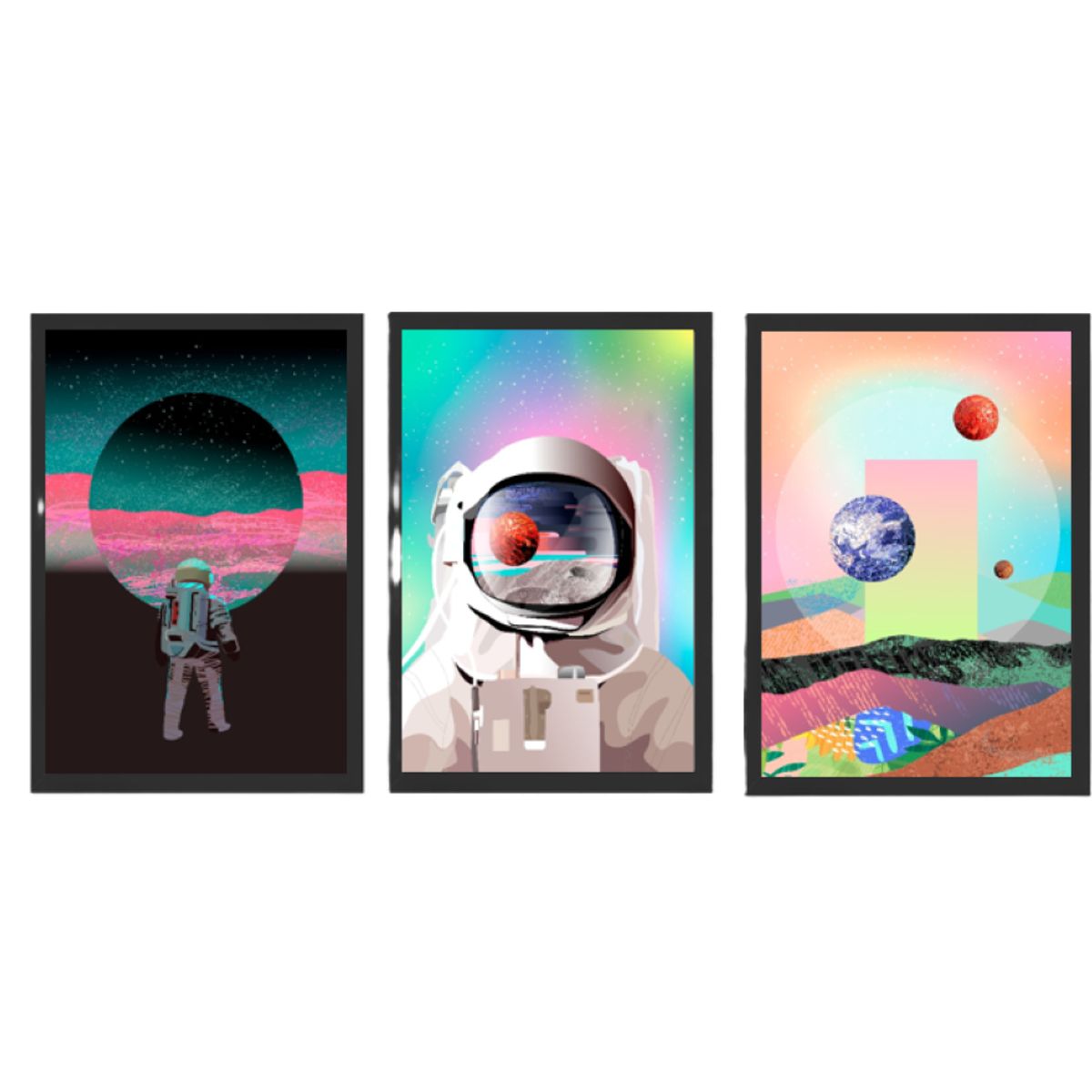 GENERICO - Cuadros  Decorativo Astronautas Pack X 3 Uds.   35cm  X 50cm C/u