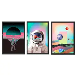 GENERICO - Cuadros Decorativo Astronautas Pack X 3 Uds.  35cm X 50cm C/u