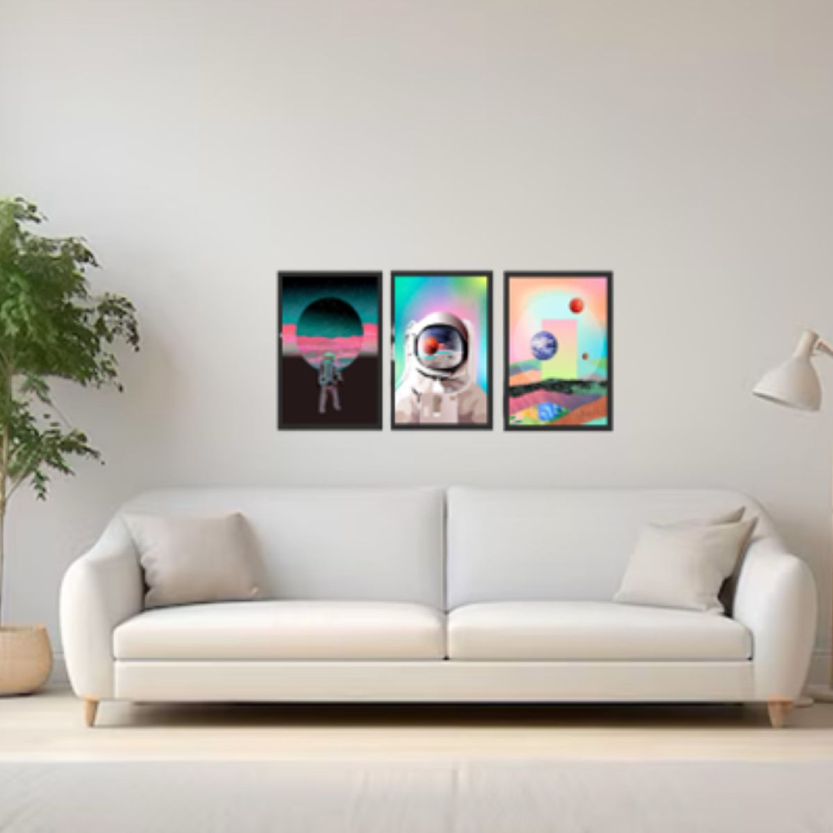 GENERICO - Cuadros  Decorativo Astronautas Pack X 3 Uds.   35cm  X 50cm C/u