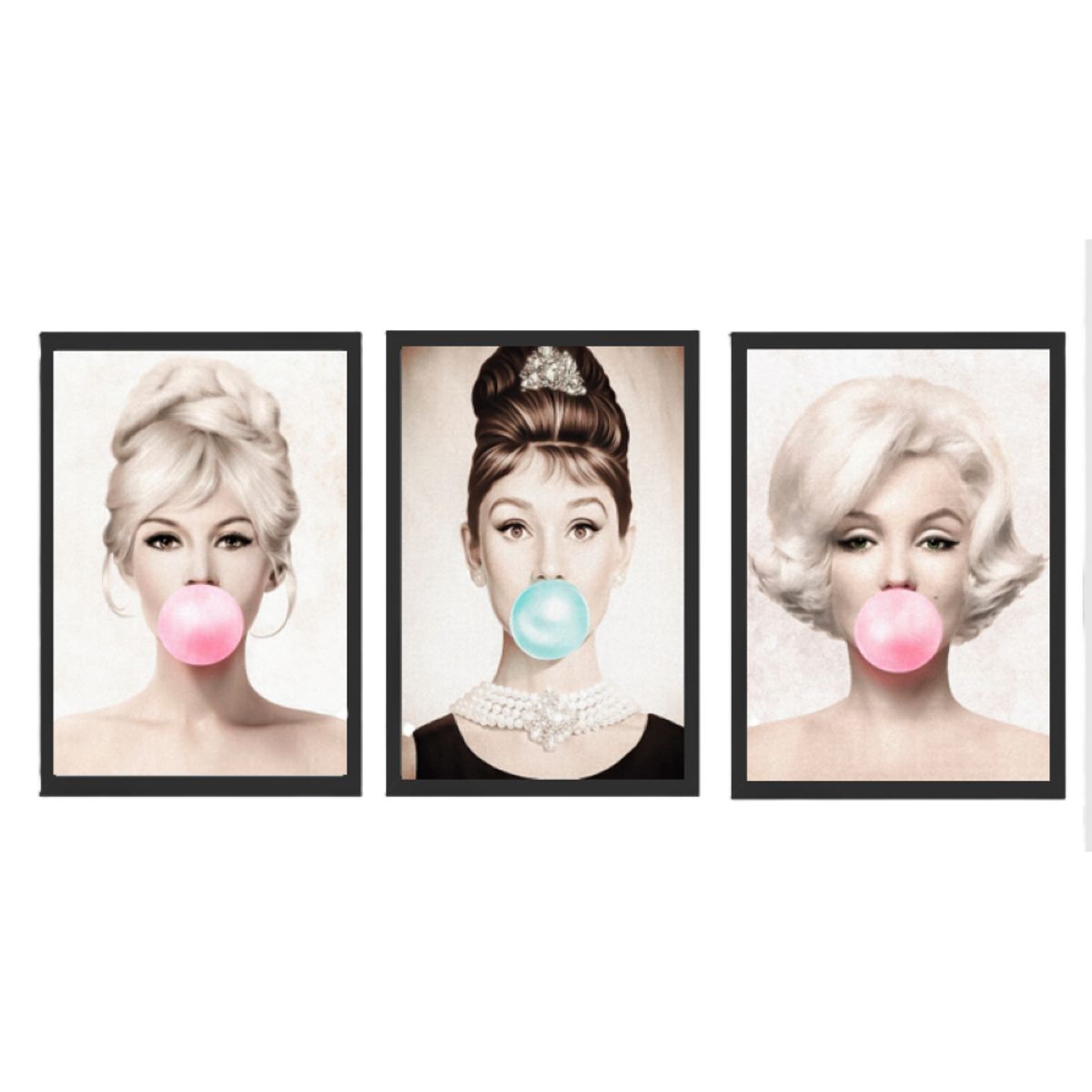 GENERICO - Cuadros  Decorativo Chicas bombon Pack X 3 Uds. 35cm  X 50cm C/u