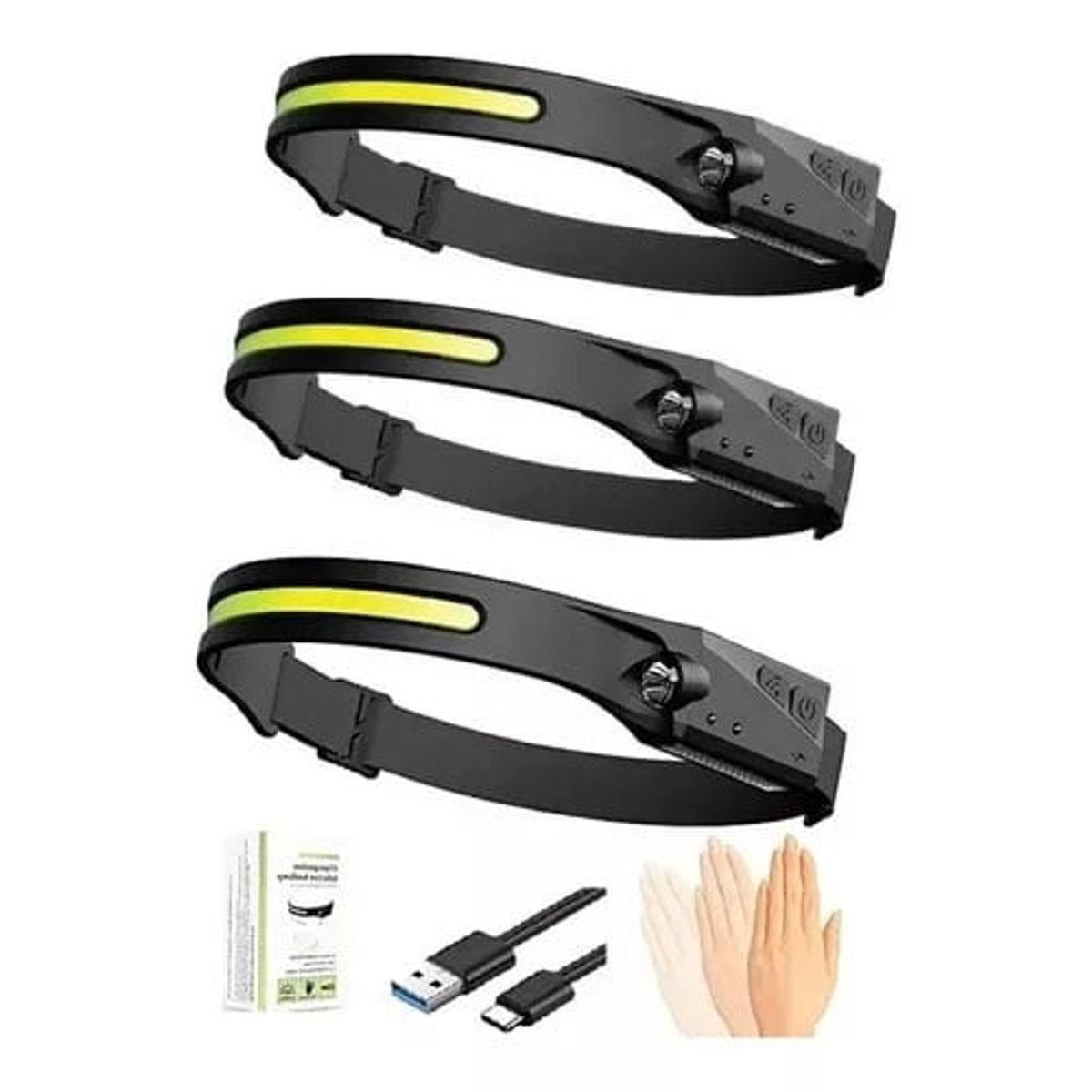 GENERICO - Pack 3 Linterna De Cabeza Recargable