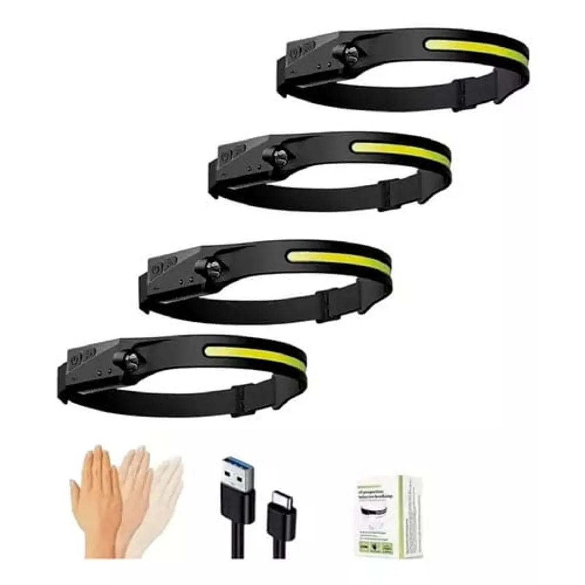 GENERICO - Pack 4 Linterna De Cabeza Recargable