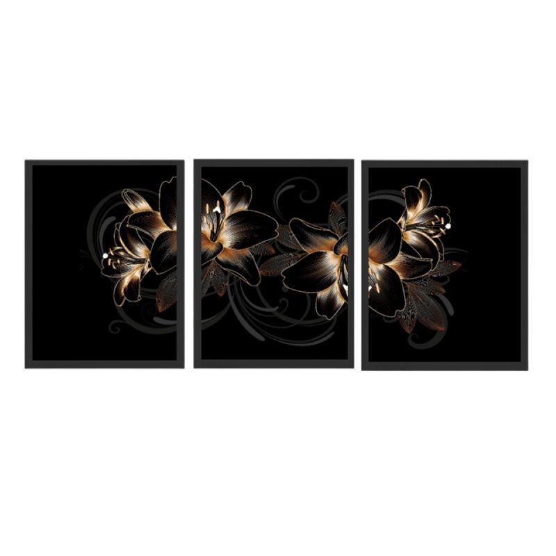 GENERICO - Cuadros  Decorativo Flores Doradas Pack X 3 Uds.   35cm  X 50cm C/u