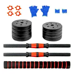 CENTURFIT - Set Mancuernas Ajustables 15k 8 Pesas Barra Recta + Guantes