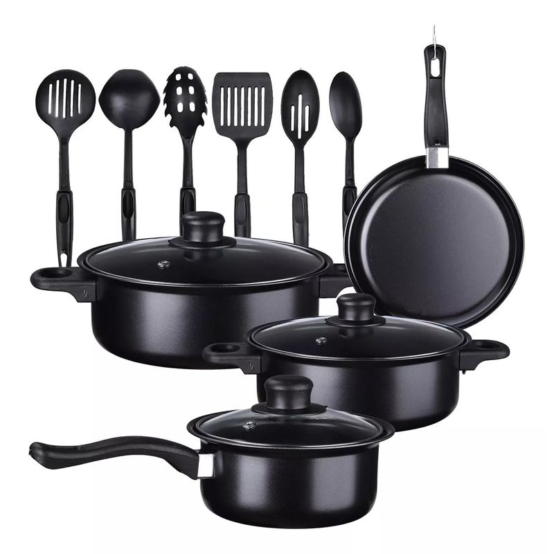 TATEE - Bateria De Cocina Olla Antiadherentes Sarté Traje13pcs Negro