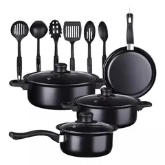 TATEE - Bateria De Cocina Olla Antiadherentes Sarté Traje13pcs Negro